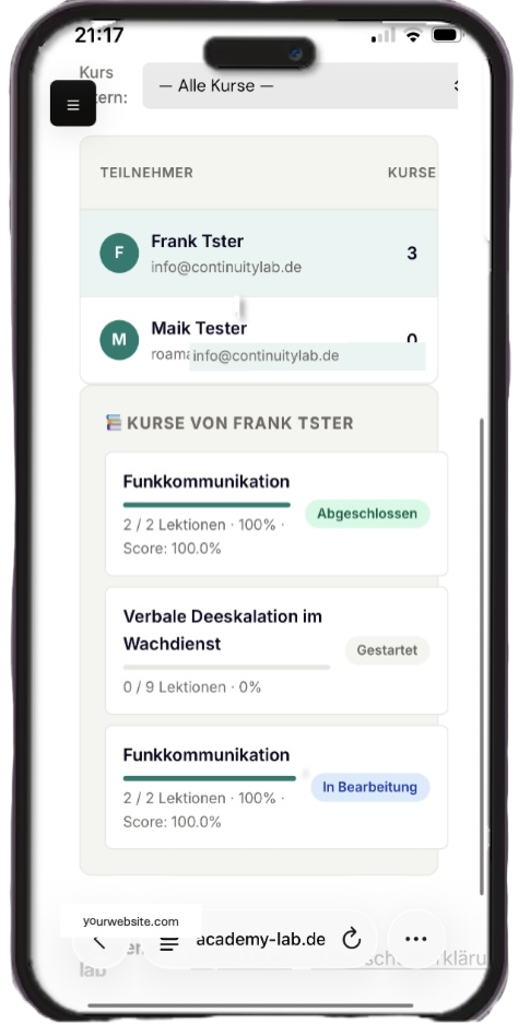 LearnOS Mobile Ansicht
